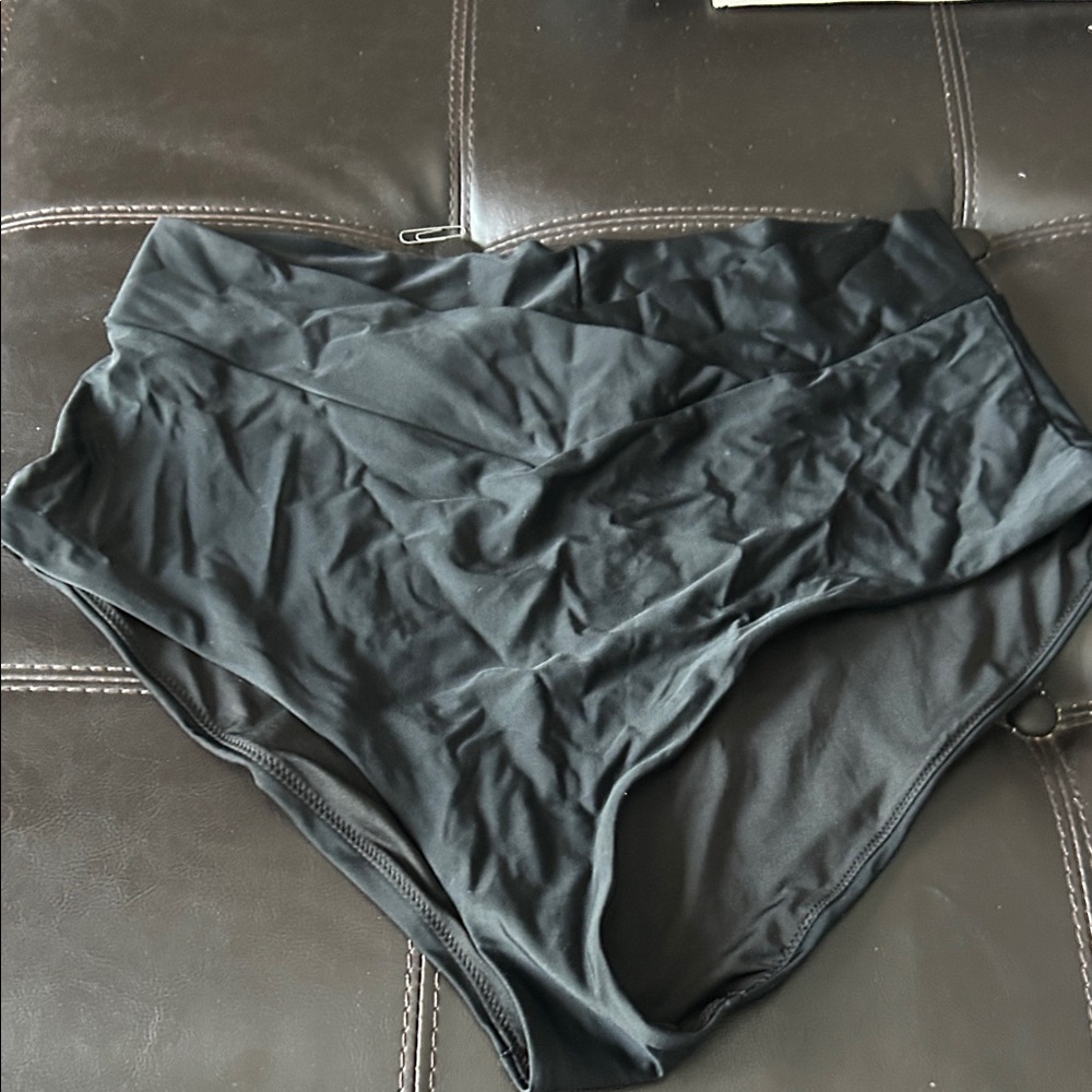 Aerie High-Waisted crossover Black Bikini Bottoms